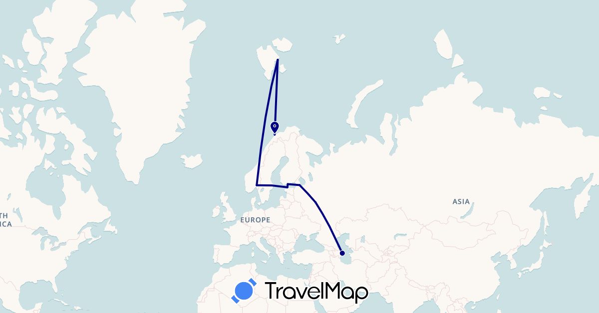 TravelMap itinerary: driving in Azerbaijan, Estonia, Finland, Norway, Russia (Asia, Europe)